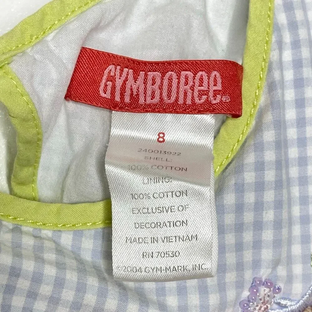 Gymboree A Bird’s Life Blue Green Gingham Embroidered Dress Vintage Girls Size 8